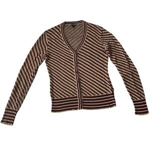 Brooks Brothers Gold Navy & Burgundy Knit V Neck Long Sleeve Cardigan Size S